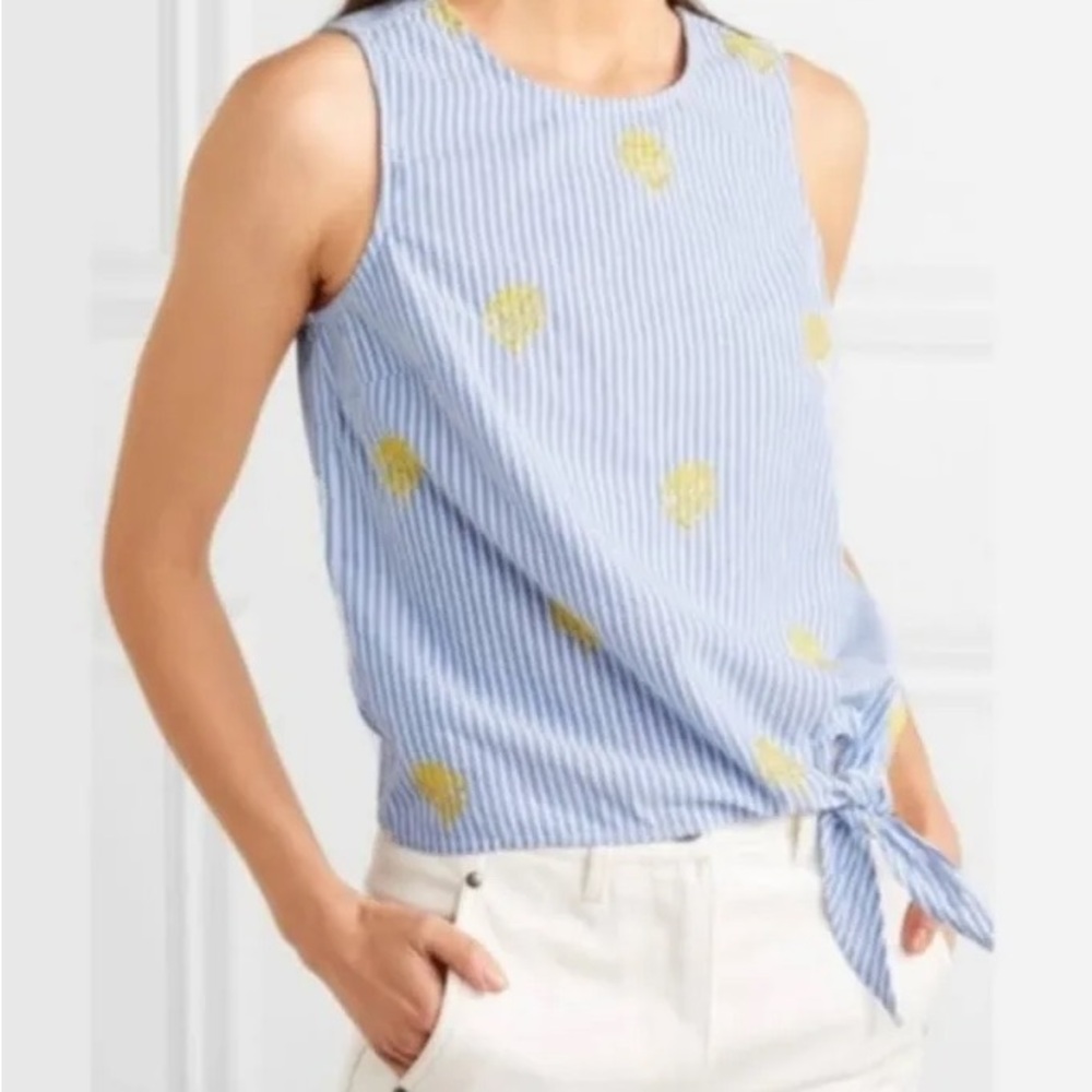 J. Crew Striped Embroidered Side Tie Tank Top Sleeveless Blouse size 10